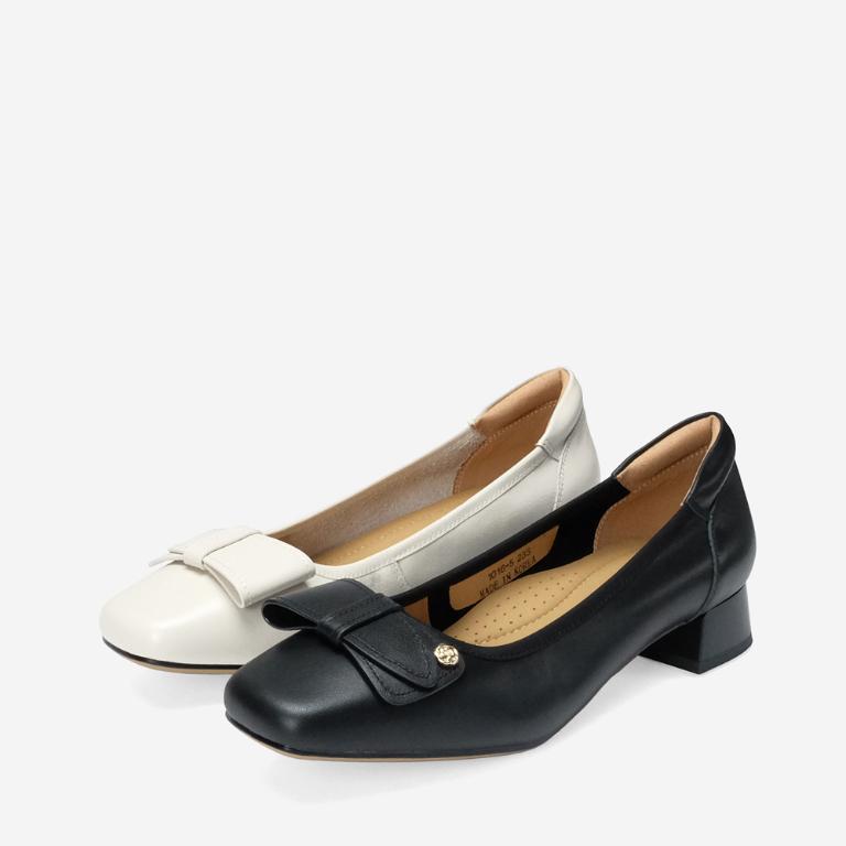 Ben&1966 高級牛皮氣質百搭粗跟鞋-米白(248262)