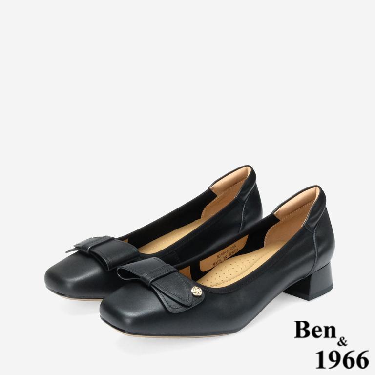 Ben&1966 高級牛皮氣質百搭粗跟鞋-黑(248261)
