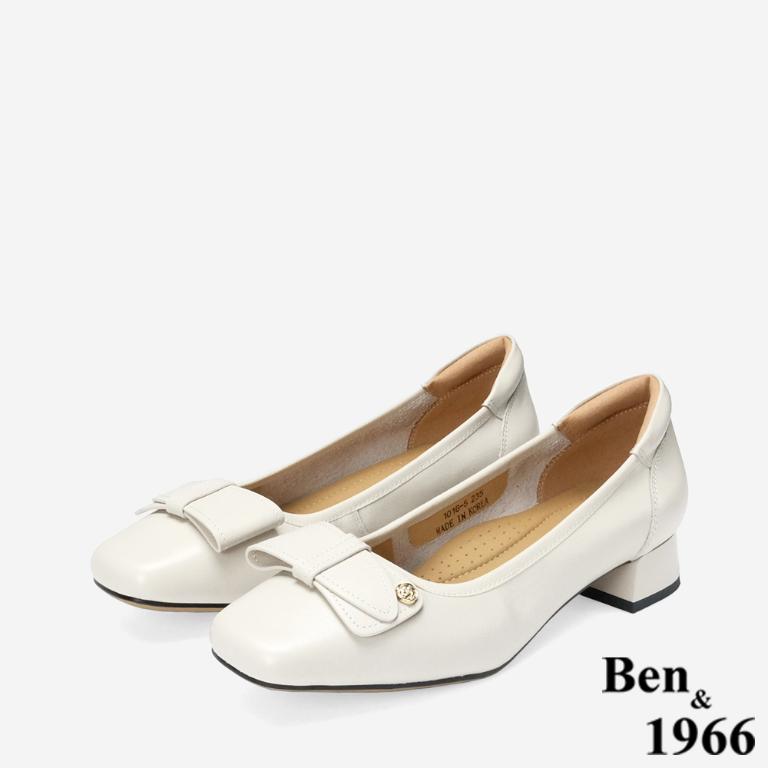 Ben&1966 高級牛皮氣質百搭粗跟鞋-米白(248262)