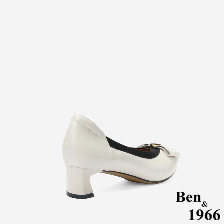 Ben&1966 高級牛皮典雅時尚高跟鞋-米白(248182)