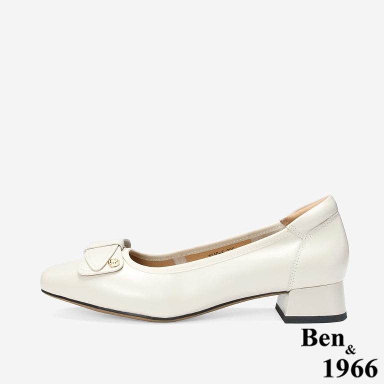 Ben&1966 高級牛皮氣質百搭粗跟鞋-米白(248262)