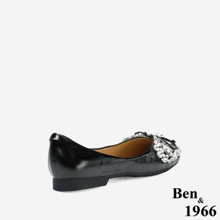Ben&1966 高級牛油皮亮鑽時尚大頭平底包鞋-黑(248221)