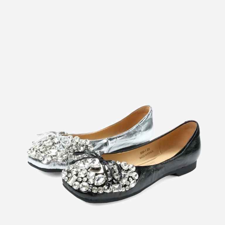 Ben&1966 高級牛油皮亮鑽時尚大頭平底包鞋-銀(248222)