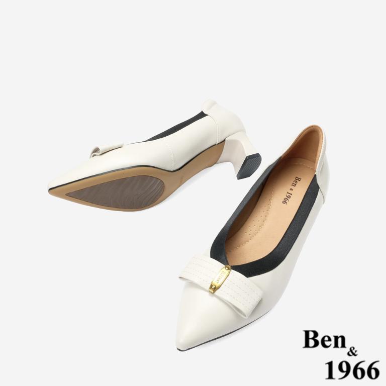 Ben&1966 高級牛皮典雅時尚高跟鞋-米白(248182)