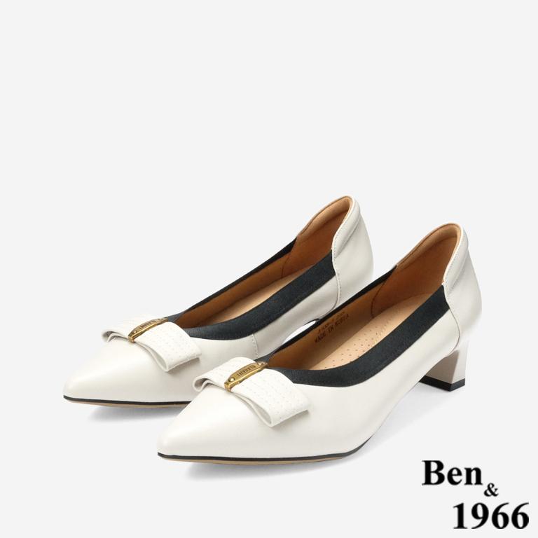 Ben&1966 高級牛皮典雅時尚高跟鞋-米白(248182)
