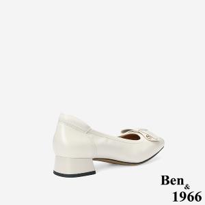 Ben&1966 高級牛皮氣質百搭粗跟鞋-米白(248262)