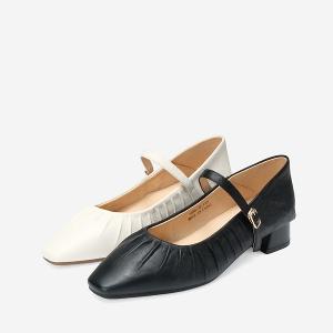 Ben&1966 高級羊皮柔軟抓皺瑪莉珍跟鞋-黑(248161)