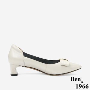 Ben&1966 高級牛皮典雅時尚高跟鞋-米白(248182)