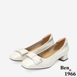 Ben&1966 高級牛皮氣質百搭粗跟鞋-米白(248262)