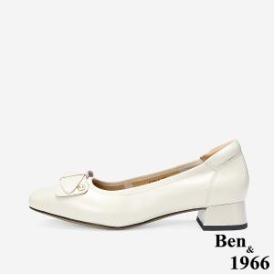 Ben&1966 高級牛皮氣質百搭粗跟鞋-米白(248262)