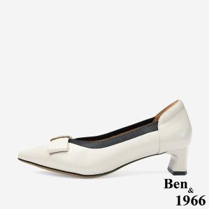 Ben&1966 高級牛皮典雅時尚高跟鞋-米白(248182)