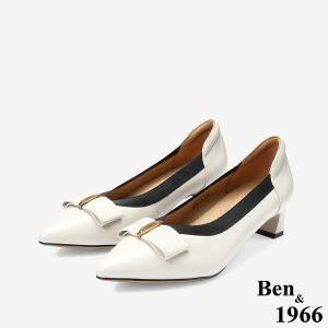Ben&1966 高級牛皮典雅時尚高跟鞋-米白(248182)