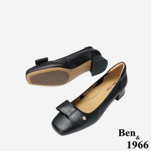 Ben&1966 高級牛皮氣質百搭粗跟鞋-黑(248261)