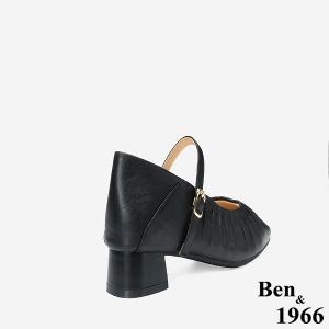 Ben&1966 高級羊皮柔軟抓皺瑪莉珍跟鞋-黑(248161)