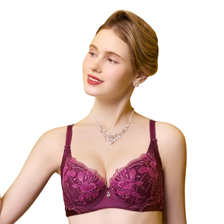 【思薇爾】浮花金萃系列C-F罩軟鋼圈背心型蕾絲刺繡集中包覆女內衣(魅紫紅)