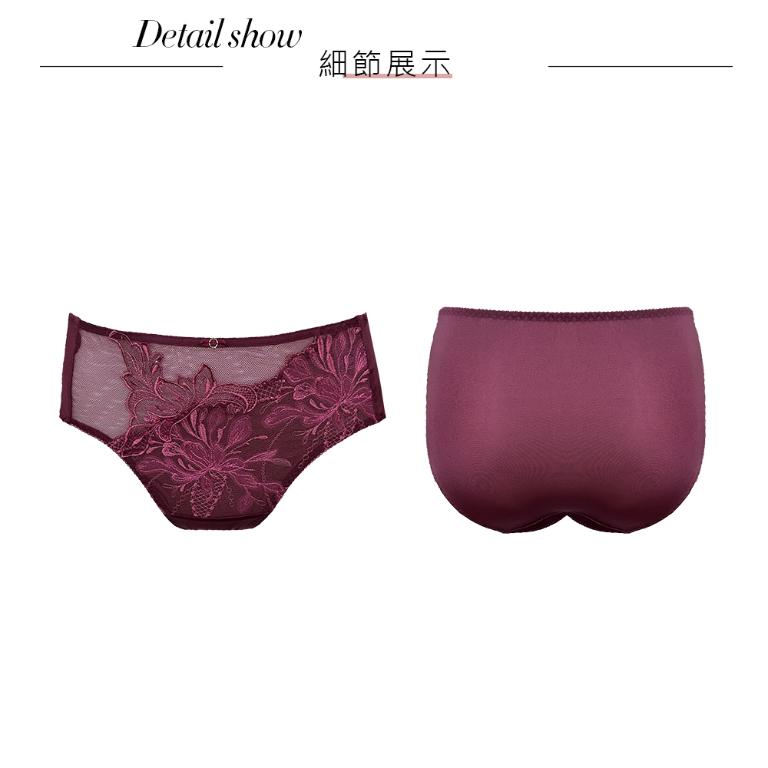 【思薇爾】浮花金萃系列M-XXL蕾絲刺繡中腰三角女內褲(魅紫紅)