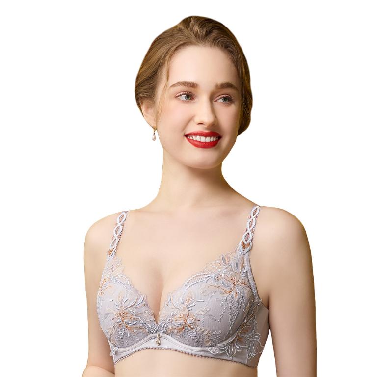【思薇爾】浮花金萃系列B-E罩軟鋼圈蕾絲刺繡集中包覆女內衣(橡灰色)