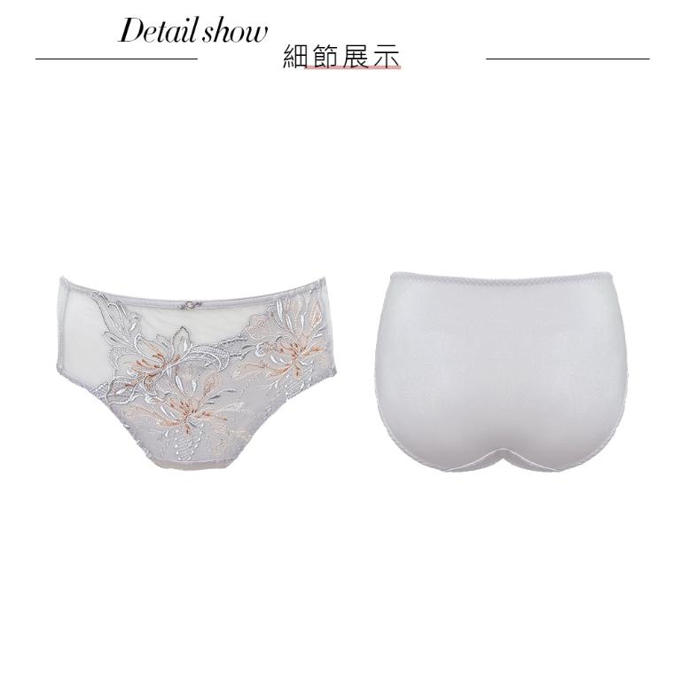 【思薇爾】浮花金萃系列M-XXL蕾絲刺繡中腰三角女內褲(橡灰色)