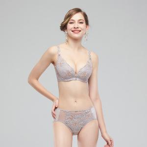 【思薇爾】浮花金萃系列M-XXL蕾絲刺繡中腰三角女內褲(橡灰色)