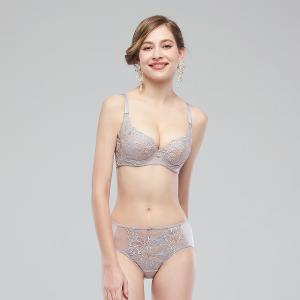 【思薇爾】浮花金萃系列M-XXL蕾絲刺繡中腰三角女內褲(橡灰色)