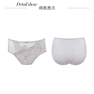 【思薇爾】浮花金萃系列M-XXL蕾絲刺繡中腰三角女內褲(橡灰色)
