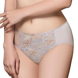 【思薇爾】浮花金萃系列M-XXL蕾絲刺繡中腰三角女內褲(橡灰色)