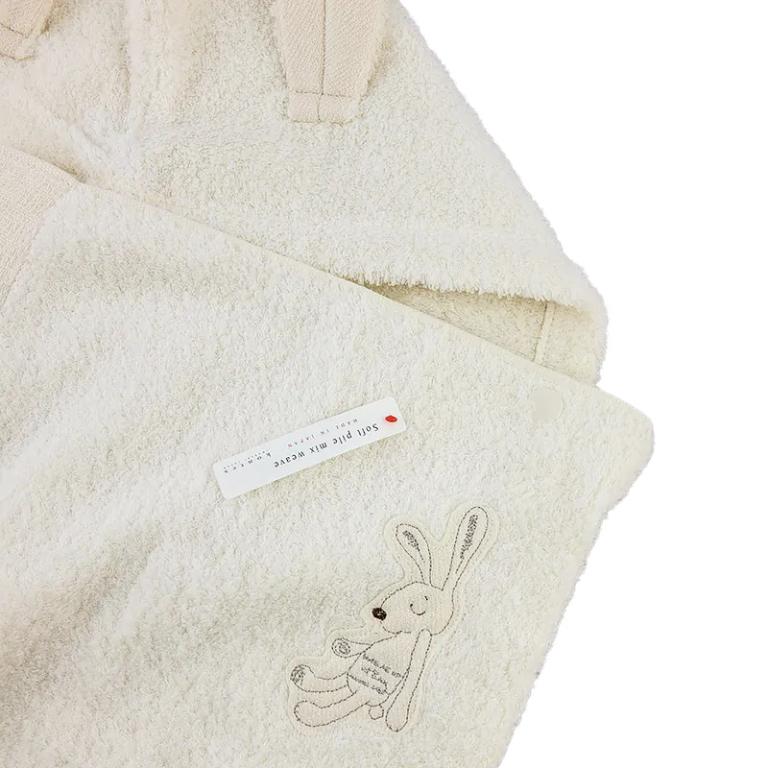 日本 kontex-今治Chouette系列-無撚紗兔子連帽浴巾*1+小方巾*1+諾卡草本寶寶防蚊.修護組60ml/40g (附禮盒/提袋/可愛品牌小卡可代寫)