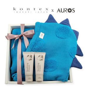 日本 kontex-今治SOF點點系列-恐龍連帽浴巾+諾卡草本寶寶秀秀霜40g*2 (附禮盒/提袋/可愛品牌小卡可代寫)