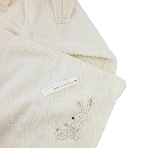 日本 kontex-今治Chouette系列-無撚紗兔子連帽浴巾*1+小方巾*1+諾卡草本寶寶防蚊.修護組60ml/40g (附禮盒/提袋/可愛品牌小卡可代寫)