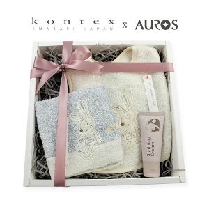 日本 kontex-今治Chouette系列-無撚紗兔子圍兜口水巾+小方巾+諾卡草本寶寶秀秀霜40g (附禮盒/提袋/可愛品牌小卡可代寫)