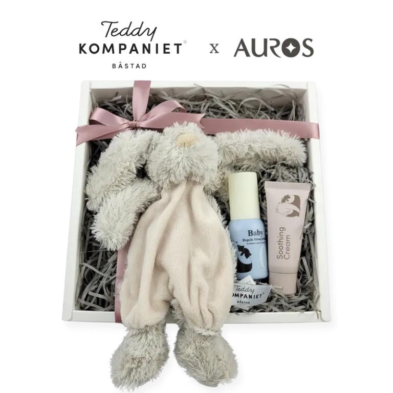 瑞典 Teddykompaniet-可愛兔兔安撫巾 + 諾卡草本嬰兒防蚊蟲噴霧60ml + 諾卡草本秀秀霜40g (附禮盒/提袋/可愛品牌小卡可代寫)