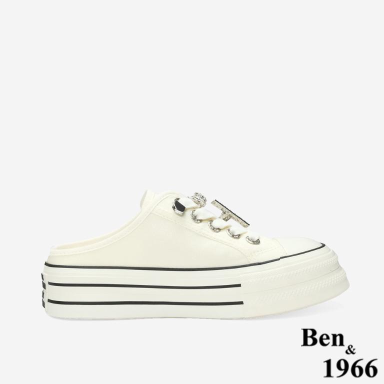 Ben&1966 丹寧布厚底H&C釦厚底休閒鞋-米白(248112)
