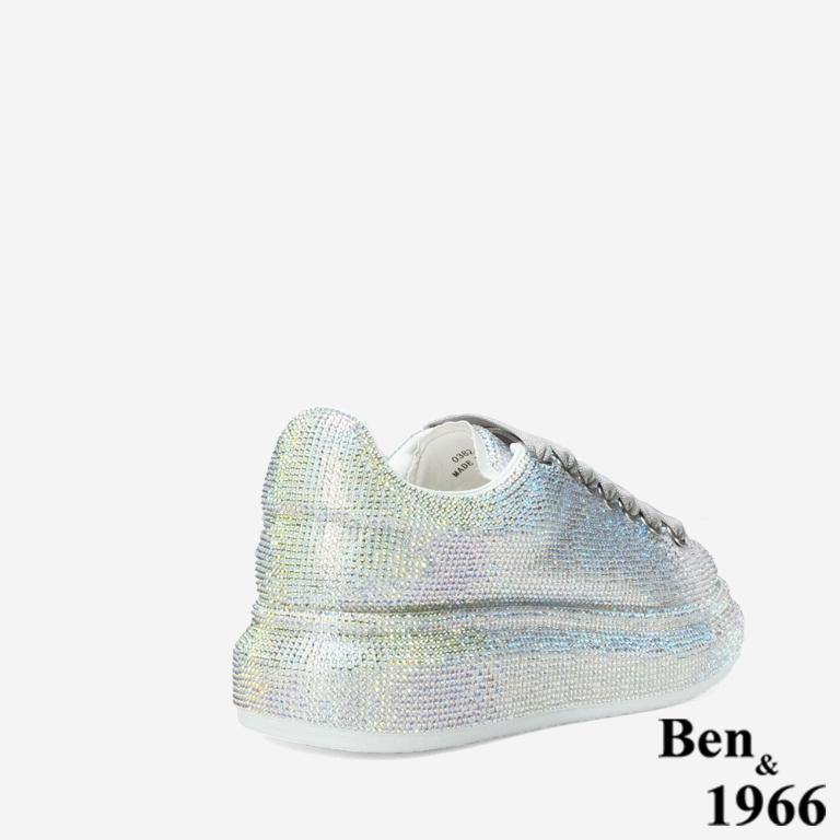 Ben&1966 高級羊皮炫彩燙鑽時尚厚底休閒鞋-銀(248041)