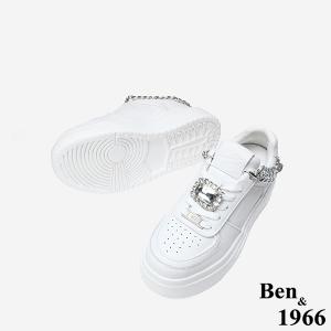 Ben&1966 高級牛皮休閒造型釦鑽厚底休閒鞋-白(248021)