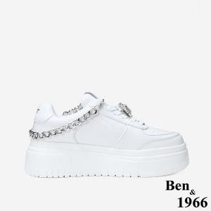 Ben&1966 高級牛皮休閒造型釦鑽厚底休閒鞋-白(248021)