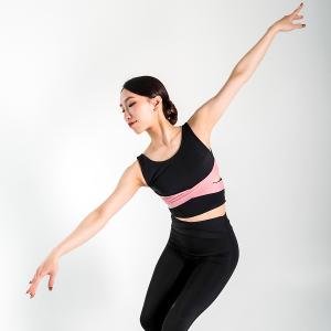 Aurora 優雅芭蕾女伶 雙色交叉款機能運動上衣-不夜紐約