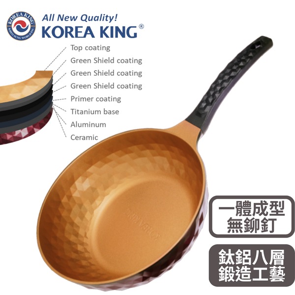 【Korea King】韓國製 Diamond X 鈦金盾晶鑽不沾深炒鍋28CM