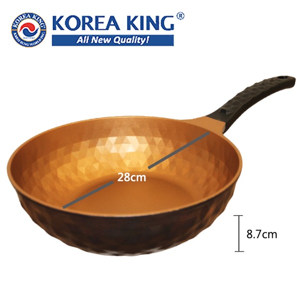 【Korea King】韓國製 Diamond X 鈦金盾晶鑽不沾深炒鍋28CM