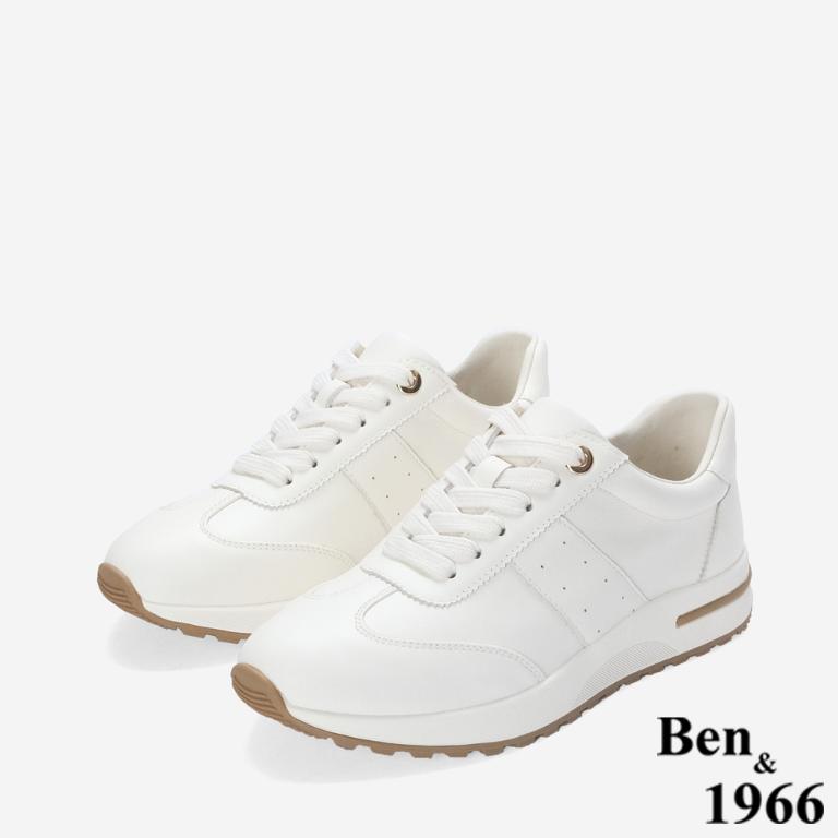 Ben&1966 高級牛皮撞色舒適厚底休閒鞋-米白(248062)