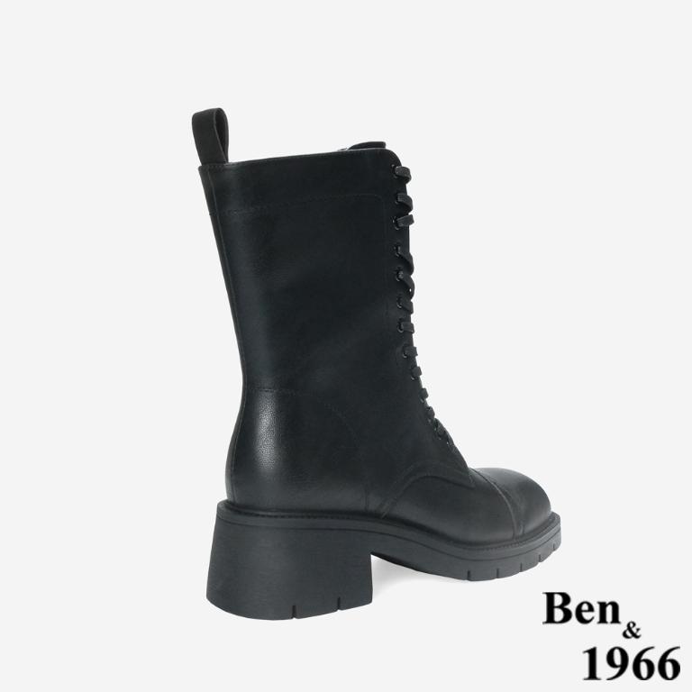 Ben&1966 高級頭層牛皮氣質英倫風綁帶短靴-黑(247171)