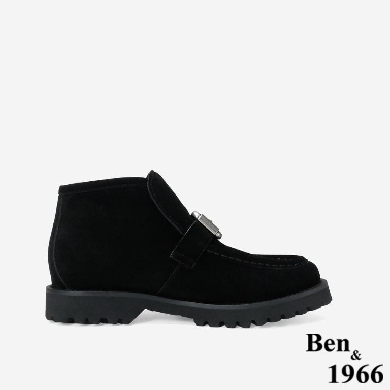 Ben&1966 高級牛皮方釦個性時尚踝靴-黑(247021)