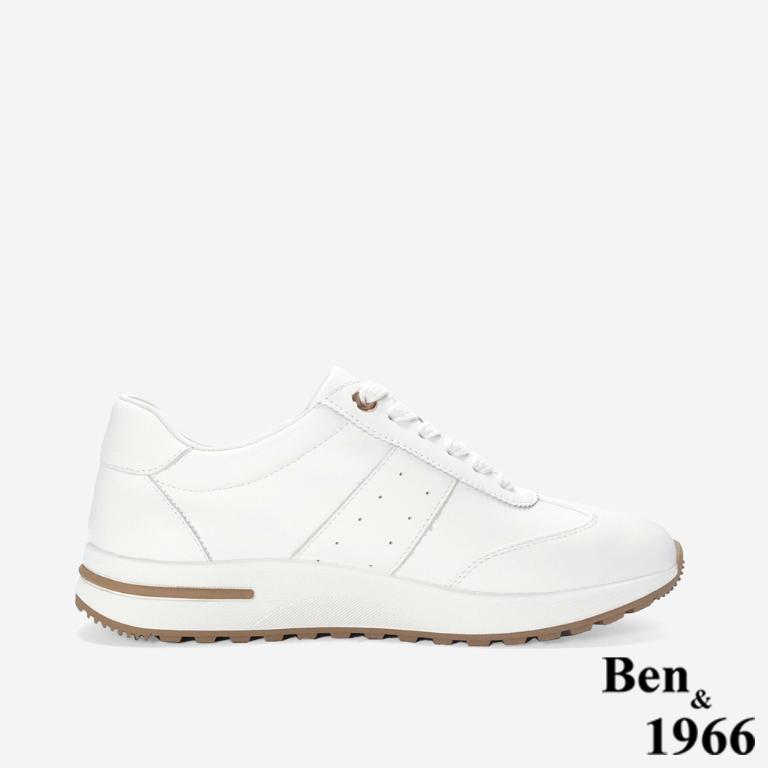 Ben&1966 高級牛皮撞色舒適厚底休閒鞋-米白(248062)