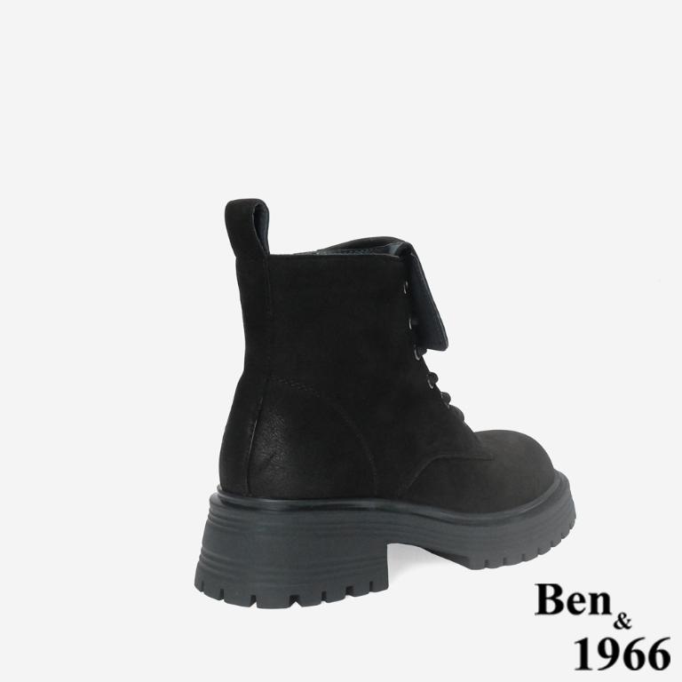 Ben&1966 高級羊磨砂皮造型鞋舌個性綁帶短靴-黑(247151)