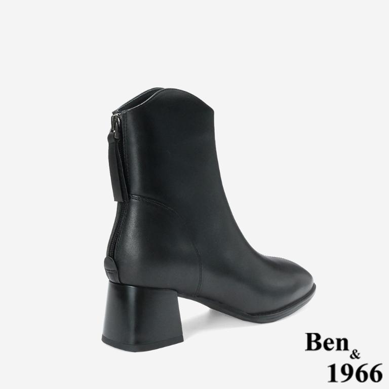 Ben&1966 柔軟羊皮優雅舒適粗跟短靴-黑(247041)