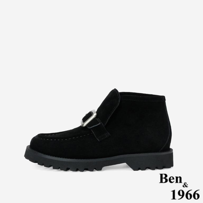 Ben&1966 高級牛皮方釦個性時尚踝靴-黑(247021)