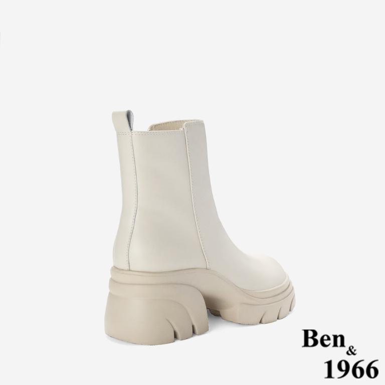 Ben&1966 高級頭層牛皮素面厚底短靴-米白(247102)