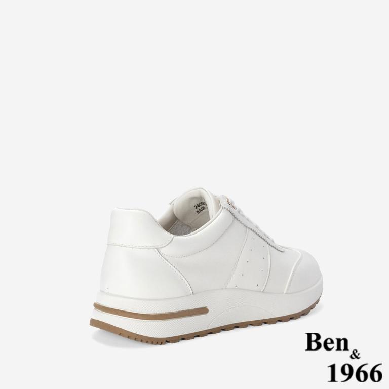 Ben&1966 高級牛皮撞色舒適厚底休閒鞋-米白(248062)