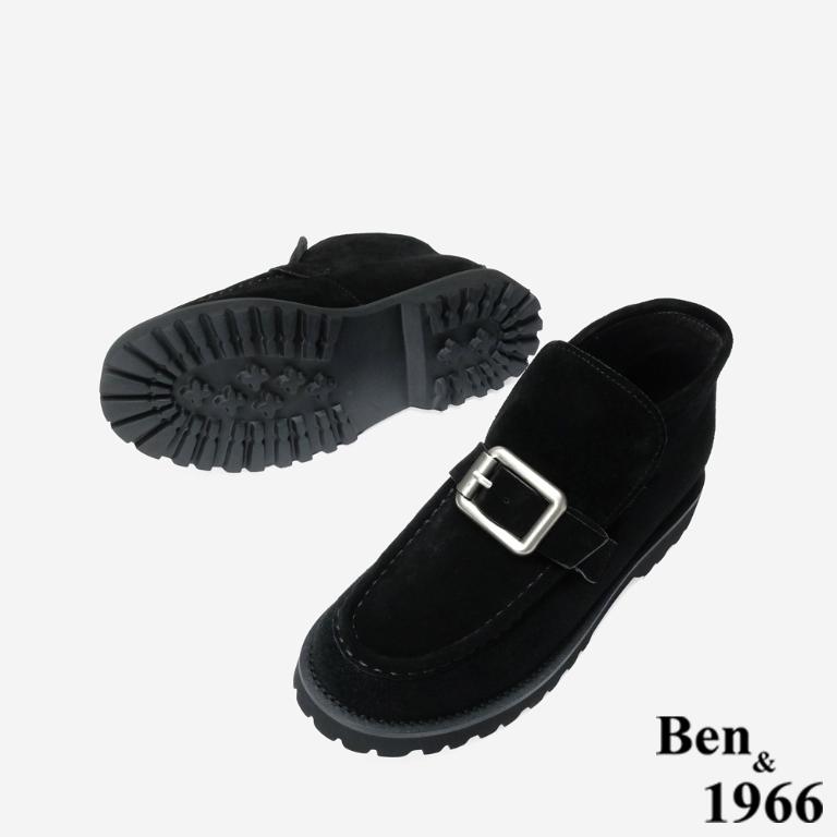 Ben&1966 高級牛皮方釦個性時尚踝靴-黑(247021)