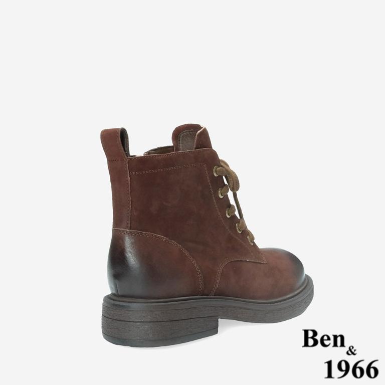 Ben&1966 高級牛皮復古打蠟綁帶個性短靴-咖啡(247031)