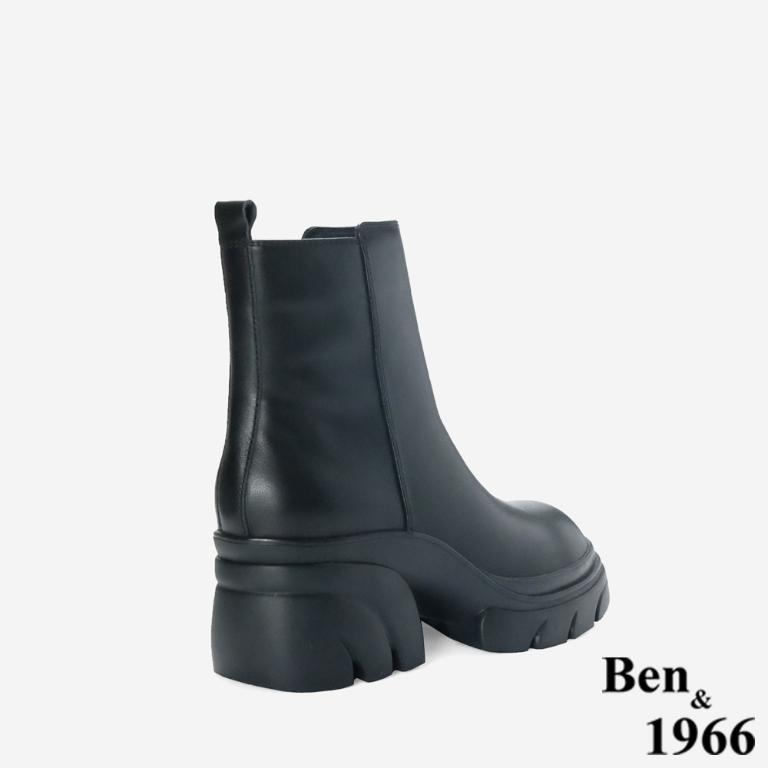Ben&1966 高級頭層牛皮素面厚底短靴-黑(247101)